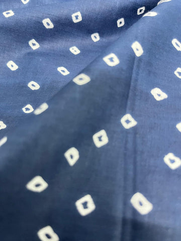 (Pre Cut- 2 Meter) Pure Cotton Cambric Navy Blue Color Bandhani Pattern Block Print Fabric