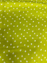 (Pre Cut-1 Meter) Pure Cotton Cambric Lime Green Color Bandhani Pattern Block Print Fabric