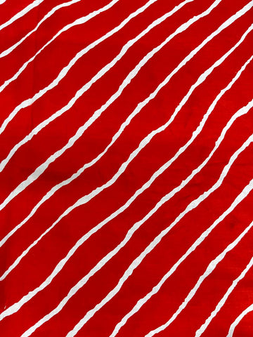 (Pre Cut-2.5 Meter) Pure Cotton Cambric Red Color Lehariya Pattern Block Print Fabric