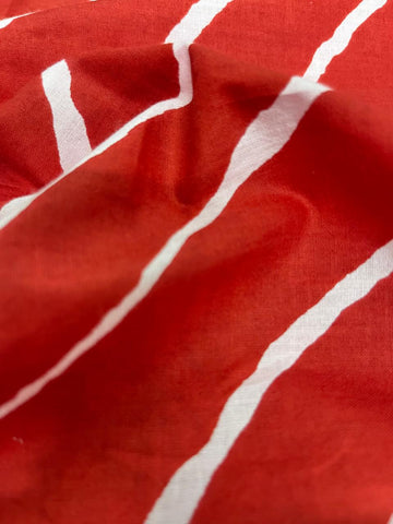 (Pre Cut-2.5 Meter) Pure Cotton Cambric Red Color Lehariya Pattern Block Print Fabric