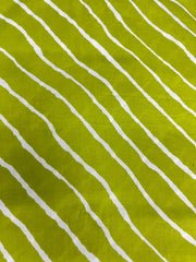 Pure Cotton Cambric Lime Green Color Lehariya Pattern Block Print Fabric