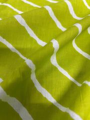 Pure Cotton Cambric Lime Green Color Lehariya Pattern Block Print Fabric