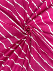 Pure Cotton Cambric Dark Pink Color Lehariya Pattern Block Print Fabric