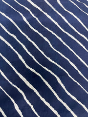 Pure Cotton Cambric Navy Blue Color Lehariya Pattern Block Print Fabric