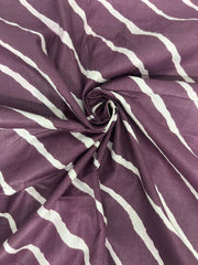 Pure Cotton Cambric Purple Color Lehariya Pattern Block Print Fabric