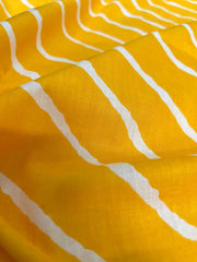 Pure Cotton Cambric Amber Yellow Color Lehariya Pattern Block Print Fabric