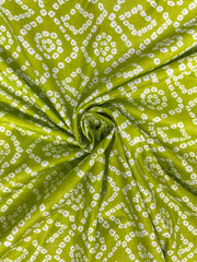 Pure Cotton Cambric Lime Green Color Bandhani Pattern Block Print Fabric