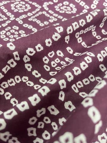 (Pre Cut -2 Meter) Pure Cotton Cambric Purple Color Bandhani Pattern Block Print Fabric