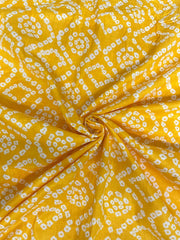 Pure Cotton Cambric Amber yellow Color Bandhani Pattern Block Print Fabric