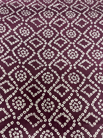 (Pre Cut -2 Meter) Pure Cotton Cambric Purple Color Bandhani Pattern Block Print Fabric