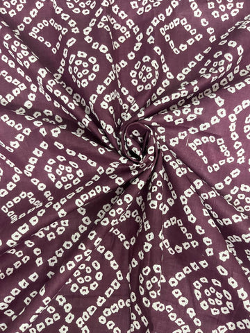 (Pre Cut -2 Meter) Pure Cotton Cambric Purple Color Bandhani Pattern Block Print Fabric