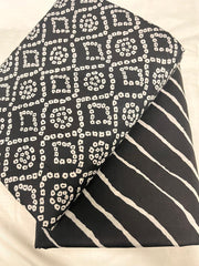 Pure Cotton Cambric Black Color Bandhani Pattern Block Print Fabric