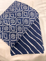 Pure Cotton Cambric Mix And Match Navy Blue Color Bandhani Block Print Fabric