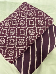 Pure Cotton Cambric Mix And Match Purple Color Bandhani Block Print Fabric