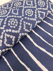 Pure Cotton Cambric Mix And Match Navy Blue Color Bandhani Block Print Fabric