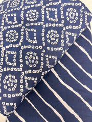 Pure Cotton Cambric Mix And Match Navy Blue Color Bandhani Block Print Fabric