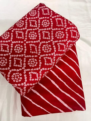 (Pre Cut-2.5 Meter) Pure Cotton Cambric Red Color Lehariya Pattern Block Print Fabric