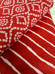 Pure Cotton Cambric Mix And Match Red Color Bandhani Block Print Fabric