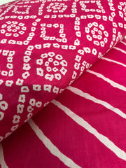 Pure Cotton Cambric Mix And Match Dark Pink Color Bandhani Block Print Fabric