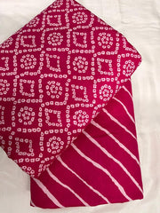 Pure Cotton Cambric Dark Pink Color Bandhani Pattern Block Print Fabric