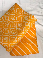 Pure Cotton Cambric Amber Yellow Color Lehariya Pattern Block Print Fabric