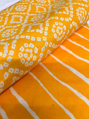 Pure Cotton Cambric Mix And Match Amber Yellow Color Bandhani Block Print Fabric