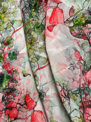 Pure Crepe Off-White Color With Pink And Green Floral Digital Print Fabric