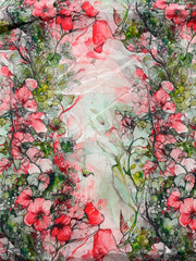 Pure Crepe Off-White Color With Pink And Green Floral Digital Print Fabric