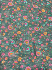 Pure Chinnon Chiffon Pine Green Floral Embroidery With Sequins Placement Print Fabric