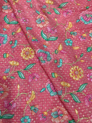 Pure Chinnon Chiffon Peach Floral Embroidery With Sequins Placement Print Fabric