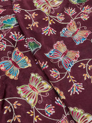 Pure Chinnon Chiffon Brown Color Butterfly Placement Print With Sequins Embroidery Fabric