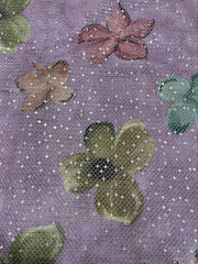 Linen Early Bird Purple Color Digital Floral Print Thread And Sequins Embroidery Fabric