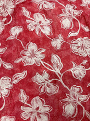 Modal Chanderi Dark Peach Color Floral Katha Work Screen Print Fabric