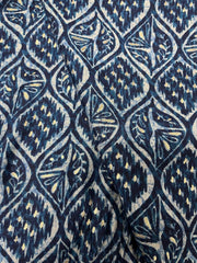 Modal Chanderi Navy Blue Color Geometric Pattern Screen Print Fabric With Foil