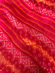 (Pre Cut -3 Meter)Modal Chanderi Hot Pink Color Lehriya With Bandhani Pattern Screen Print Fabric With Foil