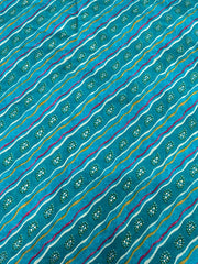 Modal Chanderi Dark Sea Green Color Strips Pattern Screen Print Fabric With Foil