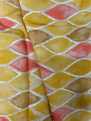 Modal Chanderi Yellow Color Ikat Pattern Screen Print Fabric With Foil