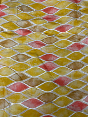 Modal Chanderi Yellow Color Ikat Pattern Screen Print Fabric With Foil