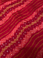 Modal Chanderi Red Color Lehriya With Bandhani Pattern Screen Print Fabric With Foil