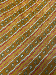 Modal Chanderi Mustard Color Zigzag Strips Pattern Screen Print Fabric With Foil