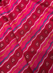 Modal Chanderi Dark Pink Color Strips Pattern Screen Print Fabric With Foil