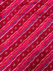 Modal Chanderi Dark Pink Color Strips Pattern Screen Print Fabric With Foil