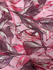 Modal Chanderi Flamingo Pink Color Floral Screen Print Fabric With Foil