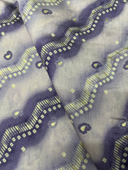 Modal Chanderi Violet Color Zigzag Strips Pattern Screen Print Fabric With Foil