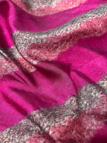 (Pre Cut -2 Meter)Modal Chanderi Violet Color Zigzag Pattern Screen Print Fabric With Foil
