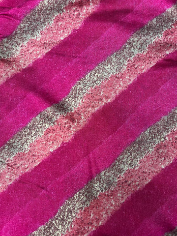 (Pre Cut -2 Meter)Modal Chanderi Violet Color Zigzag Pattern Screen Print Fabric With Foil