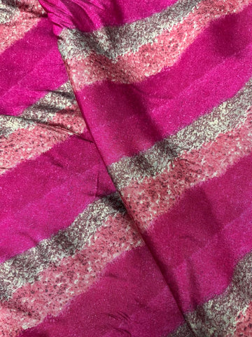 (Pre Cut -2 Meter)Modal Chanderi Violet Color Zigzag Pattern Screen Print Fabric With Foil