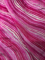 Modal Chanderi Magenta Color Zigzag Strips Pattern Screen Print Fabric With Foil