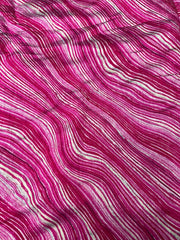 Modal Chanderi Magenta Color Zigzag Strips Pattern Screen Print Fabric With Foil