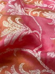 Modal Chanderi shades Of Pink kalamkari Katha Work Screen Print Fabric